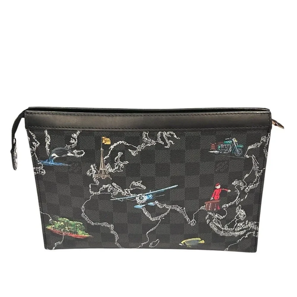 Louis Vuitton Pochette Voyage Damier Graphite Map MM Grey/Black Authentic